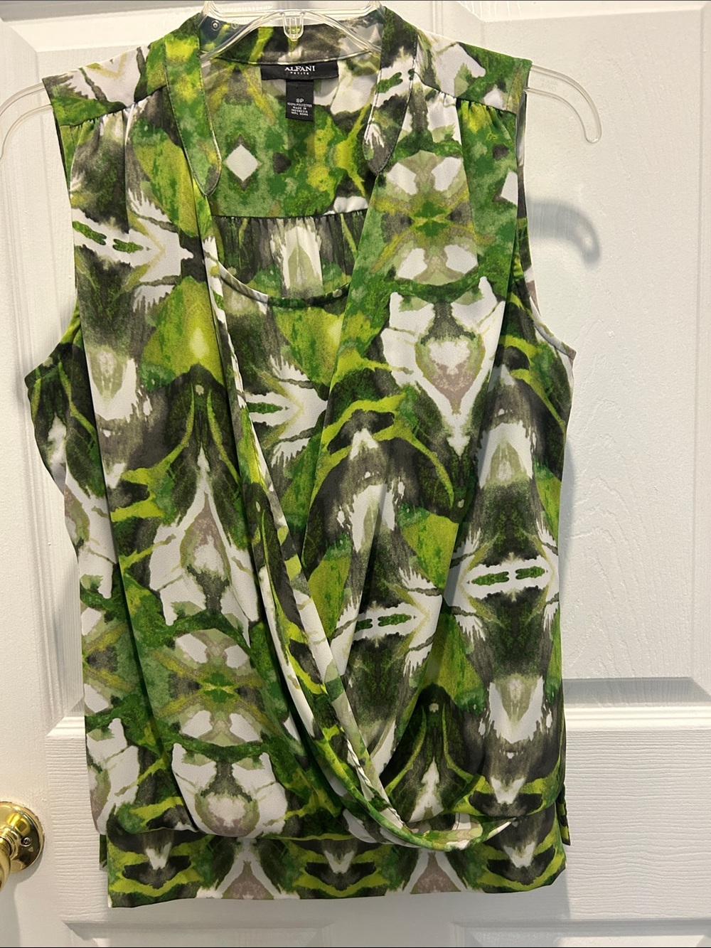 Alfani Green and White Abstract Draped Sleeveless Camisole